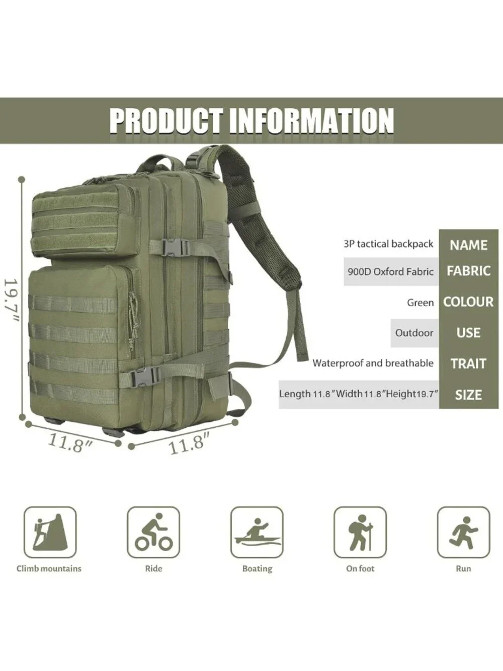 Large 45L Tactical Backpack - 3-Day Assault Pack, Molle Rucksack for Camping